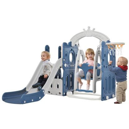 Swing Sets |  Toddler Slide and Swing Set 5 in 1, Kids Playground Climber Slide Playset with Basketball Hoop Freestanding Combination Sports & Fitness Swing Sets