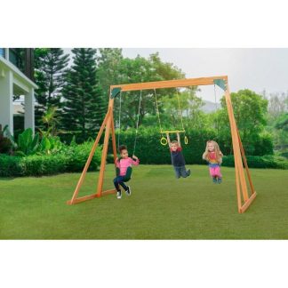 Swing Sets |  Trailside Wooden Swing Set with 2 Swings & Trapeze – 7 Color Options Sports & Fitness Blue/Green/Multicolor/Pink/Purple/Red/Yellow