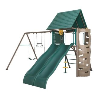 Swing Sets |  Two-Slide Swing Set Sports & Fitness Brown-Green