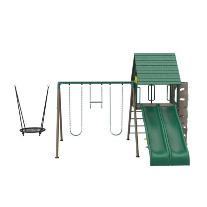 Swing Sets |  Two-Slide Swing Set Sports & Fitness Brown-Green