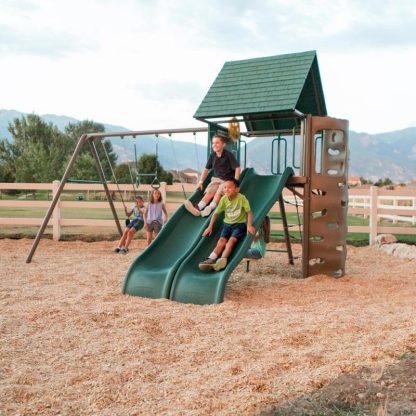 Swing Sets |  Two-Slide Swing Set Sports & Fitness Brown-Green