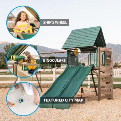 Swing Sets |  Two-Slide Swing Set Sports & Fitness Brown-Green