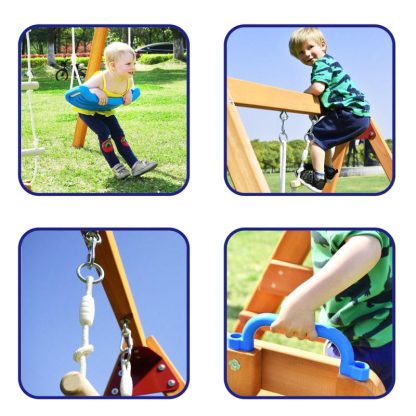 Swing Sets |  Wooden Swing Set with Slide, Backyard Climb Swing for Toddlers Sports & Fitness Natural