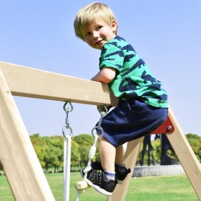 Swing Sets |  Wooden Swing Set with Slide, Outdoor Playset Backyard Activity Sports & Fitness Natural+Red/Natural+Blue