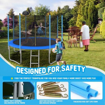 Trampolines |  10 ft Trempoline inside safety net with basketball hoop Sports & Fitness Trampolines