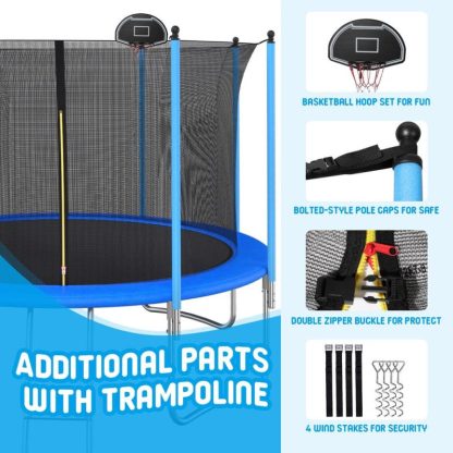 Trampolines |  10 ft Trempoline inside safety net with basketball hoop Sports & Fitness Trampolines