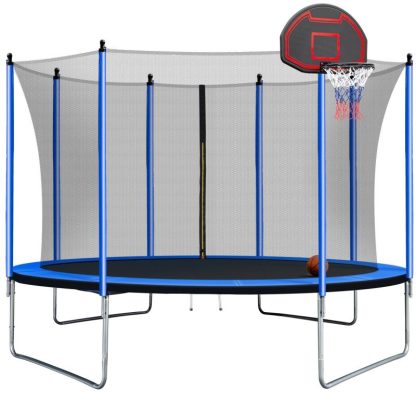 Trampolines |  10FT Outdoor Round Powder-Coated Advanced Trampoline with Basketball Hoop Inflator, Safety Enclosure Net and Ladder Sports & Fitness Trampolines