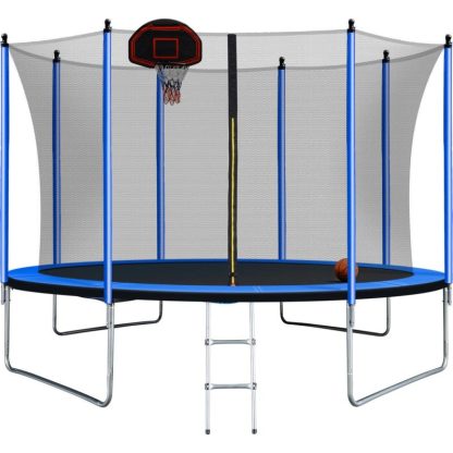 Trampolines |  10FT Outdoor Round Powder-Coated Advanced Trampoline with Basketball Hoop Inflator, Safety Enclosure Net and Ladder Sports & Fitness Trampolines