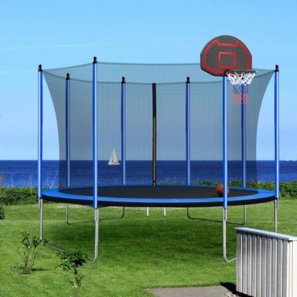 Trampolines |  10FT Outdoor Round Powder-Coated Advanced Trampoline with Basketball Hoop Inflator, Safety Enclosure Net and Ladder Sports & Fitness Trampolines