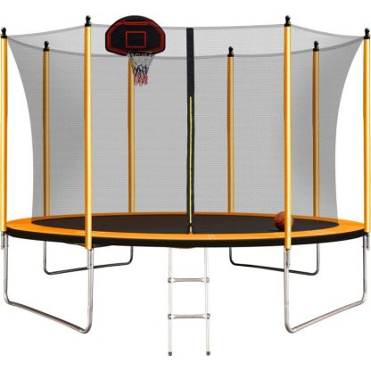 Trampolines |  10FT Outdoor Round Powder-Coated Advanced Trampoline with Basketball Hoop Inflator, Safety Enclosure Net and Ladder Sports & Fitness Trampolines