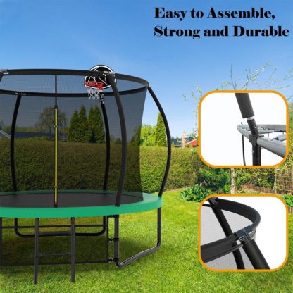 Trampolines |  10FT Pumpkin Trampoline, Outdoor Trampoline with Basketball Hoop, Enclosure Net and Ladder Sports & Fitness Trampolines