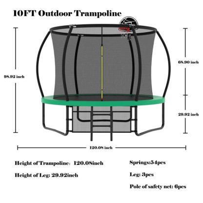 Trampolines |  10FT Pumpkin Trampoline, Outdoor Trampoline with Basketball Hoop, Enclosure Net and Ladder Sports & Fitness Trampolines