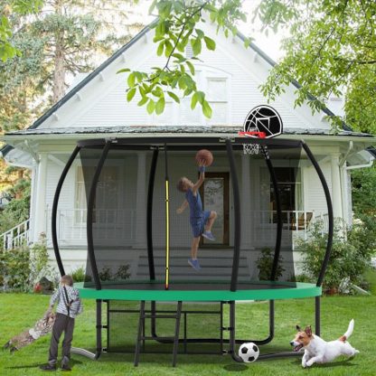 Trampolines |  10FT Pumpkin Trampoline, Outdoor Trampoline with Basketball Hoop, Enclosure Net and Ladder Sports & Fitness Trampolines