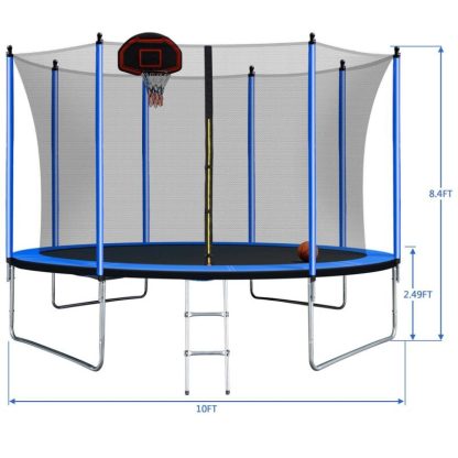 Trampolines |  10FT Trampoline with Basketball Hoop Inflator and Ladder(Inner Safety Enclosure) Blue Sports & Fitness Trampolines