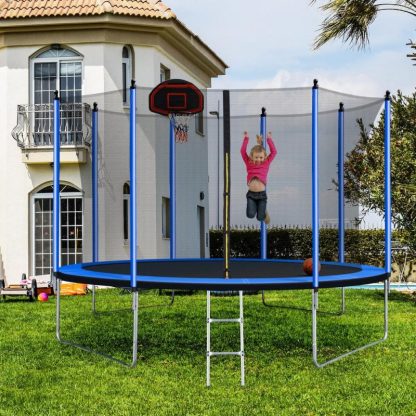 Trampolines |  10FT Trampoline with Basketball Hoop Inflator and Ladder(Inner Safety Enclosure) Blue Sports & Fitness Trampolines