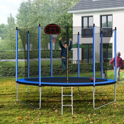 Trampolines |  10FT Trampoline with Basketball Hoop Inflator and Ladder(Inner Safety Enclosure) Blue Sports & Fitness Trampolines