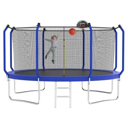 Trampolines |  12-foot Trampoline with Basketball Hoop and Enclosure Sports & Fitness Trampolines