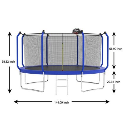 Trampolines |  12-foot Trampoline with Basketball Hoop and Enclosure Sports & Fitness Trampolines