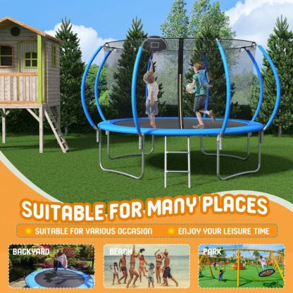 Trampolines |  12- foot Trampoline with Pumpkin-Style Safety Net and Basketball Hoop Sports & Fitness Trampolines