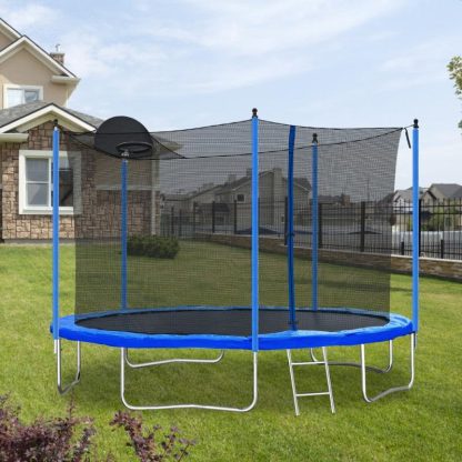 Trampolines |  12FT 14FT 16FT Trampoline Set with Enclosure Net, Sports Fitness Trampolines with Basketball Hoop, Recreational Trampolines Sports & Fitness Trampolines