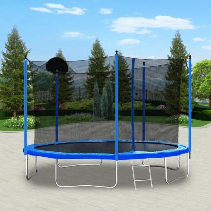 Trampolines |  12FT 14FT 16FT Trampoline Set with Enclosure Net, Sports Fitness Trampolines with Basketball Hoop, Recreational Trampolines Sports & Fitness Trampolines