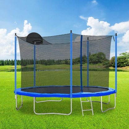 Trampolines |  12FT 14FT 16FT Trampoline Set with Enclosure Net, Sports Fitness Trampolines with Basketball Hoop, Recreational Trampolines Sports & Fitness Trampolines