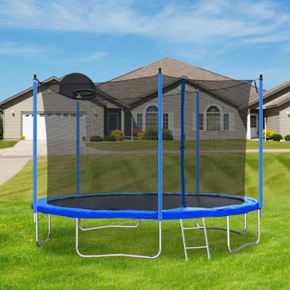 Trampolines |  12FT 14FT 16FT Trampoline Set with Enclosure Net, Sports Fitness Trampolines with Basketball Hoop, Recreational Trampolines Sports & Fitness Trampolines