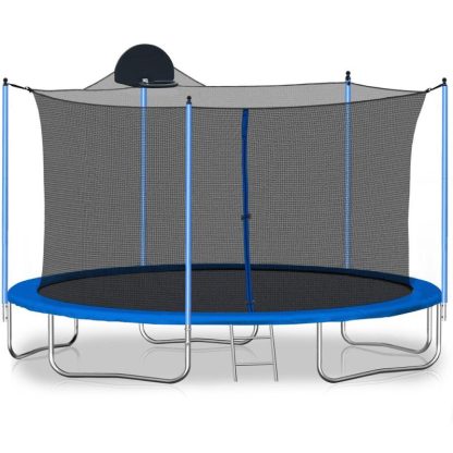 Trampolines |  12FT 14FT 16FT Trampoline Set with Enclosure Net, Sports Fitness Trampolines with Basketball Hoop, Recreational Trampolines Sports & Fitness Trampolines