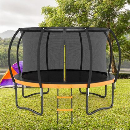 Trampolines |  12FT Outdoor Big Trampoline With Safety Enclosure Net for Kids Sports & Fitness Blue 12Ft/Orange 12Ft