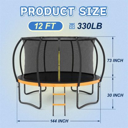 Trampolines |  12FT Outdoor Big Trampoline With Safety Enclosure Net for Kids Sports & Fitness Blue 12Ft/Orange 12Ft