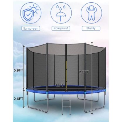 Trampolines |  12FT Outdoor Trampoline with Enclosure Recreational & Ladder Sports & Fitness Trampolines