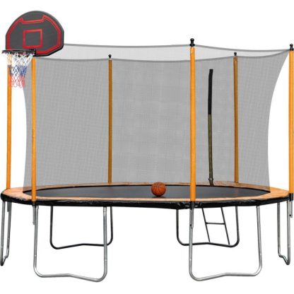 Trampolines |  12Ft Trampoline with Basketball Hoop Inflator and Ladder, Kids Family Recreational Trampoline for Backyard Sports & Fitness Trampolines