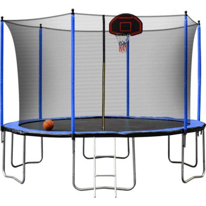 Trampolines |  12Ft Trampoline with Basketball Hoop Inflator and Ladder, Kids Family Recreational Trampoline for Backyard Sports & Fitness Trampolines