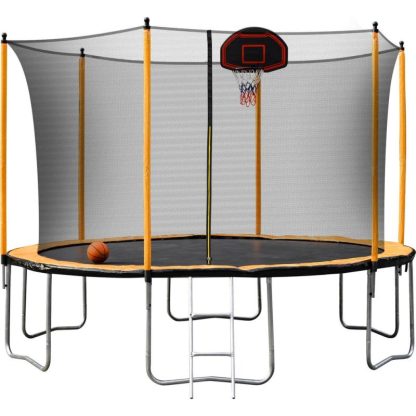 Trampolines |  12Ft Trampoline with Basketball Hoop Inflator and Ladder, Kids Family Recreational Trampoline for Backyard Sports & Fitness Trampolines