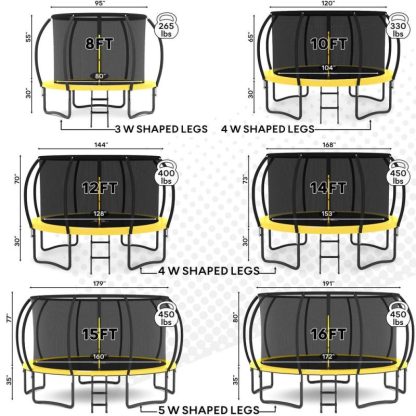 Trampolines |  12FT Trampoline with Enclosure – Recreational Trampolines w/Ladder & AntiRust Coating, ASTM Approval Outdoor Trampoline for Kids Sports & Fitness Black & Blue/Orange & Black/Red & Black/Yellow & Black