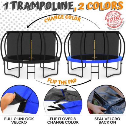 Trampolines |  12FT Trampoline with Enclosure – Recreational Trampolines w/Ladder & AntiRust Coating, ASTM Approval Outdoor Trampoline for Kids Sports & Fitness Black & Blue/Orange & Black/Red & Black/Yellow & Black