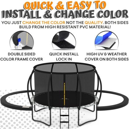 Trampolines |  12FT Trampoline with Enclosure – Recreational Trampolines w/Ladder & AntiRust Coating, ASTM Approval Outdoor Trampoline for Kids Sports & Fitness Black & Blue/Orange & Black/Red & Black/Yellow & Black