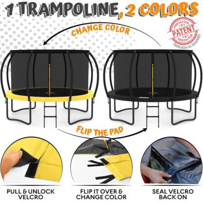 Trampolines |  12FT Trampoline with Enclosure – Recreational Trampolines w/Ladder & AntiRust Coating, ASTM Approval Outdoor Trampoline for Kids Sports & Fitness Black & Blue/Orange & Black/Red & Black/Yellow & Black