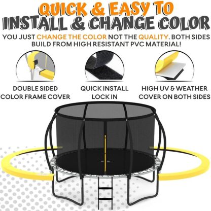 Trampolines |  12FT Trampoline with Enclosure – Recreational Trampolines w/Ladder & AntiRust Coating, ASTM Approval Outdoor Trampoline for Kids Sports & Fitness Black & Blue/Orange & Black/Red & Black/Yellow & Black