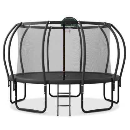 Trampolines |  12FT Trampoline with Upgraded ArcPole and Composite TopLoop for Safety Enclosure, Plus Basketball Board and 10 Ground Stakes Sports & Fitness Trampolines