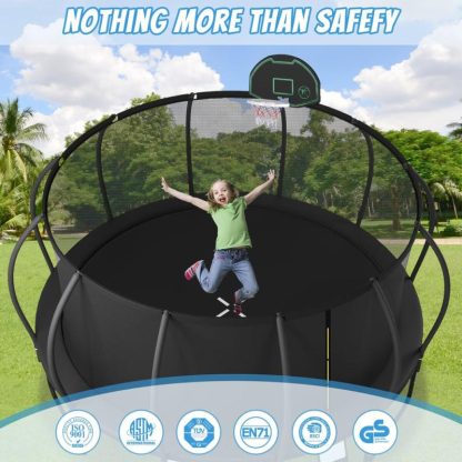 Trampolines |  12FT Trampoline with Upgraded ArcPole and Composite TopLoop for Safety Enclosure, Plus Basketball Board and 10 Ground Stakes Sports & Fitness Trampolines