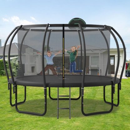 Trampolines |  12FT Trampoline with Upgraded ArcPole and Composite TopLoop for Safety Enclosure, Plus Basketball Board and 10 Ground Stakes Sports & Fitness Trampolines