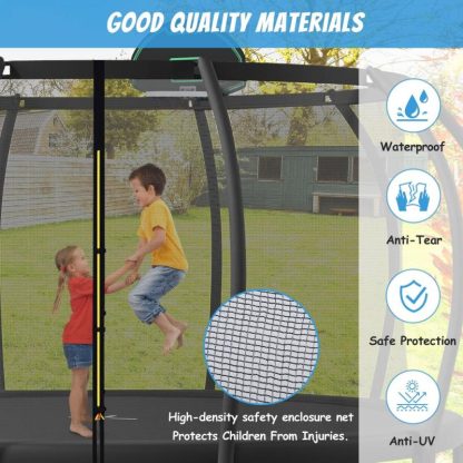 Trampolines |  12FT Trampoline with Upgraded ArcPole and Composite TopLoop for Safety Enclosure, Plus Basketball Board and 10 Ground Stakes Sports & Fitness Trampolines