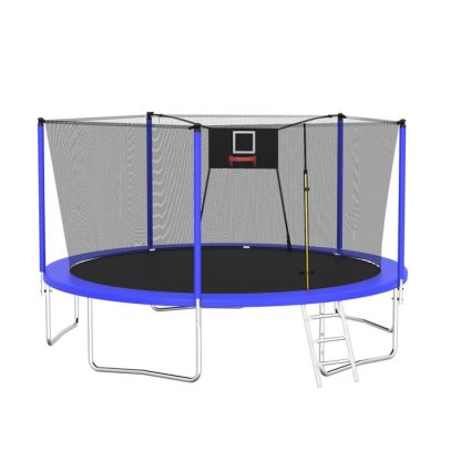 Trampolines |  14 ft. Blue Galvanized Anti-Rust Outdoor Trampoline with Basketball Hoop and Ladder Sports & Fitness Trampolines