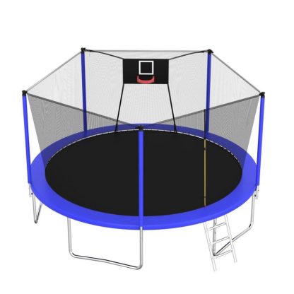 Trampolines |  14 ft. Blue Galvanized Anti-Rust Outdoor Trampoline with Basketball Hoop and Ladder Sports & Fitness Trampolines