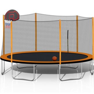 Trampolines |  15FT Trampoline with Basketball Hoop Inflator and Ladder Green Sports & Fitness Trampolines