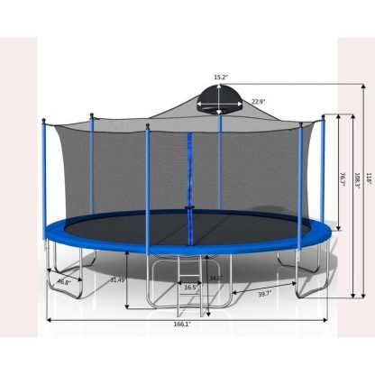 Trampolines |  14FT Blue/Green Switchable Outdoor Trampoline, Trampoline Enclosure and Netting, Sports Fitness Trampoline with Basketball Hoop Sports & Fitness Trampolines