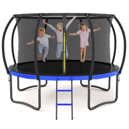 Trampolines |  14FT Outdoor Big Trampoline Inner Safety Enclosure Net, Ladder, PVC Spring Cover Padding Sports & Fitness Trampolines