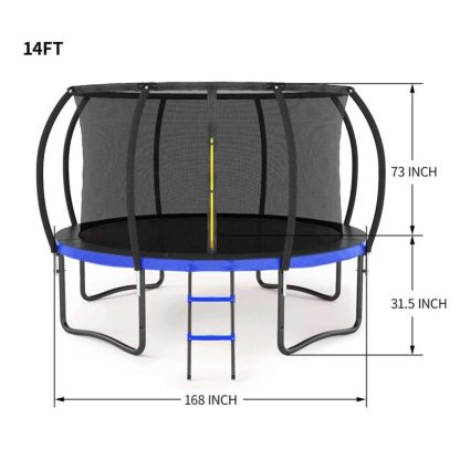 Trampolines |  14FT Outdoor Big Trampoline Inner Safety Enclosure Net, Ladder, PVC Spring Cover Padding Sports & Fitness Trampolines