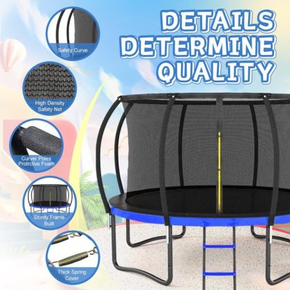 Trampolines |  14FT Outdoor Big Trampoline Inner Safety Enclosure Net, Ladder, PVC Spring Cover Padding Sports & Fitness Trampolines